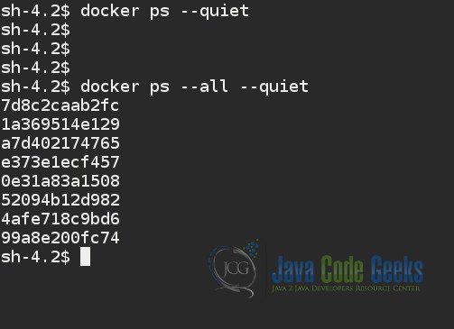 Docker List Containers - Output of docker ps --quiet for all containers