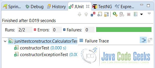 JUnit Test Constructor Example Output
