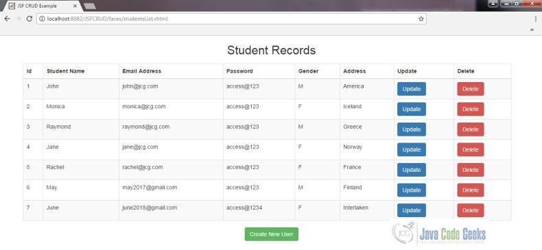 Fig. 29 – Student's List Before Deletion Of a Student Record