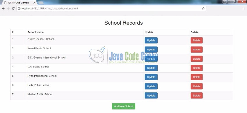 Fig. 25: Schools List (Fetched from Db at application startup)
