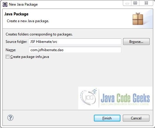 Fig. 15: Java Package Name (com.jsfhibernate.pojo)