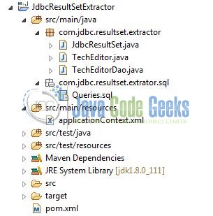 Fig. 1: JDBC ResultSetExtractor Application Project Structure