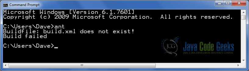 Apache Ant Tutorial - Buiil Failed error message when installed