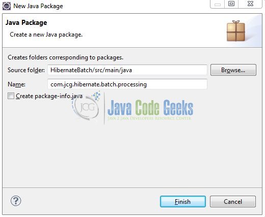 Fig. 8: Java Package Name (com.jcg.hibernate.batch.processing)