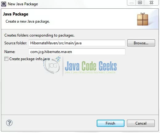 Fig. 8: Java Package Name (com.jcg.hibernate.maven)