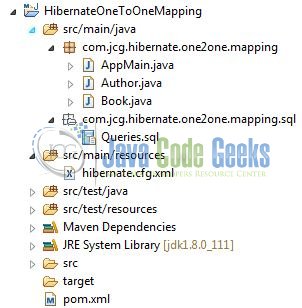 Fig. 3: Hibernate One-to-One Mapping Application Project Structure