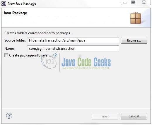 Fig. 10: Java Package Name (com.jcg.hibernate.transaction)
