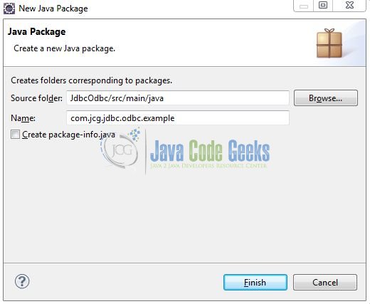 Fig. 12: Java Package Name (com.jcg.jdbc.odbc.example)