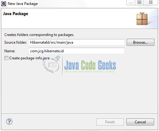 Fig. 8: Java Package Name (com.jcg.hibernate.id)