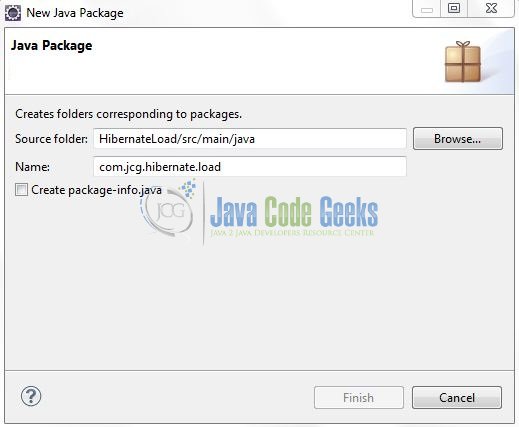 Fig. 9: Java Package Name (com.jcg.hibernate.load)