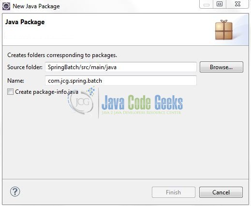 Fig. 7: Java Package Name (com.jcg.spring.batch)