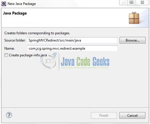 Fig. 9: Java Package Name (com.jcg.spring.mvc.redirect.example)