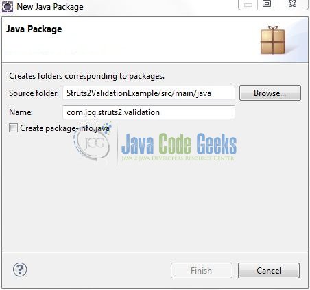 Fig. 8: Java Package Name (com.jcg.struts2.validation)