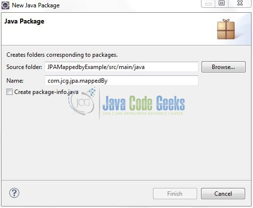 Fig. 7: Java Package Name (com.jcg.jpa.mappedBy)