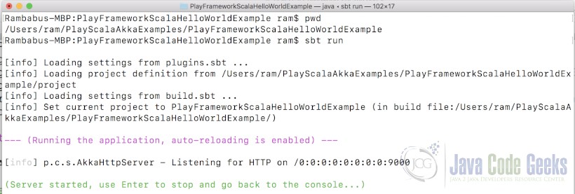 Play Framework Hello World - SBT run command