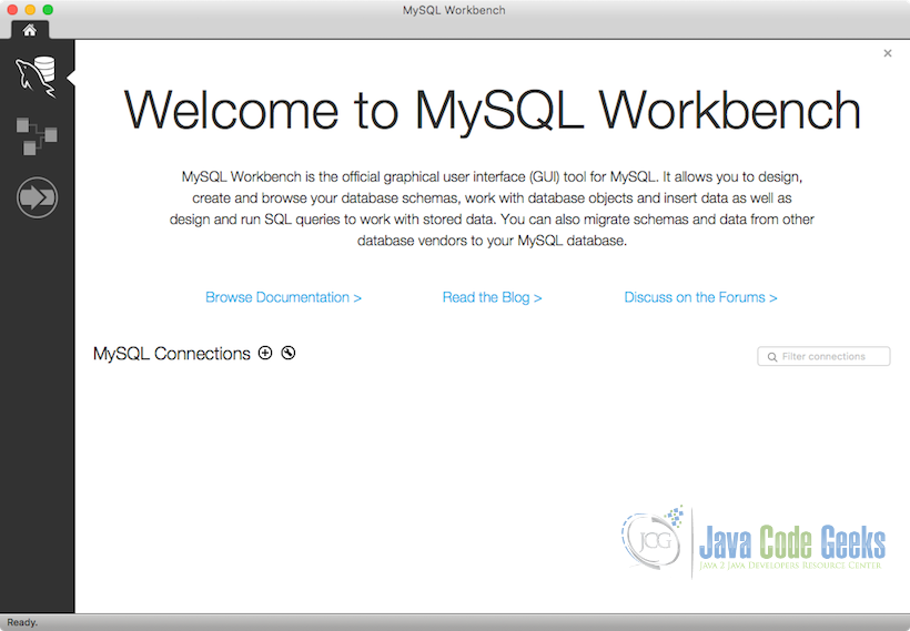 MySQL Workbench - Welcome Screen