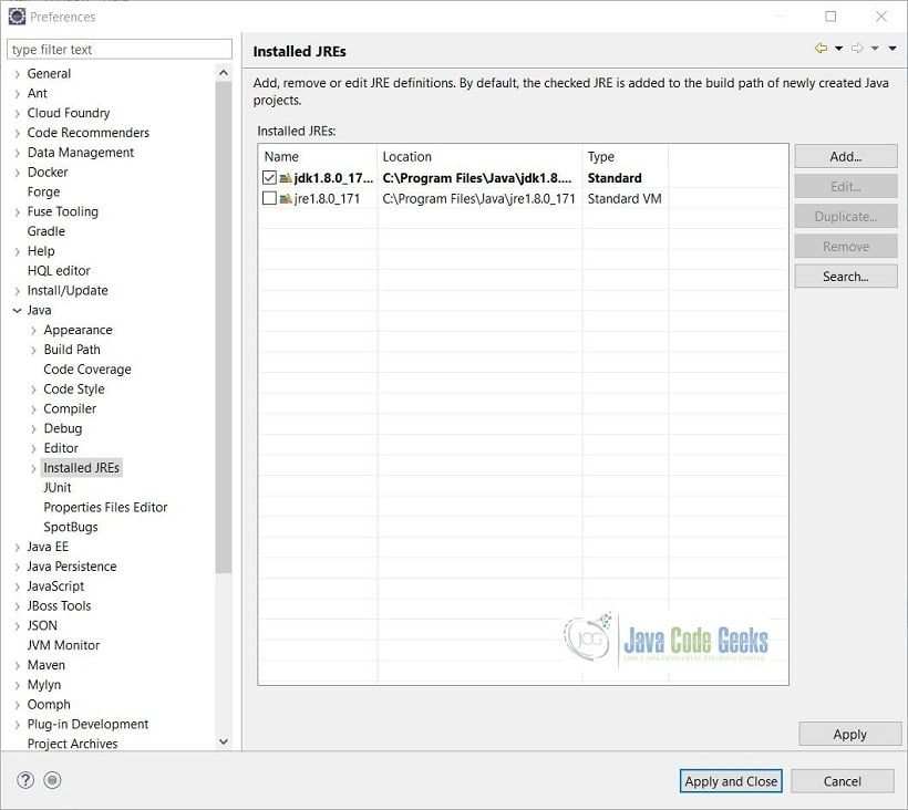 Eclipse with Wildfly and JBoss Tools - Java Installed JREs