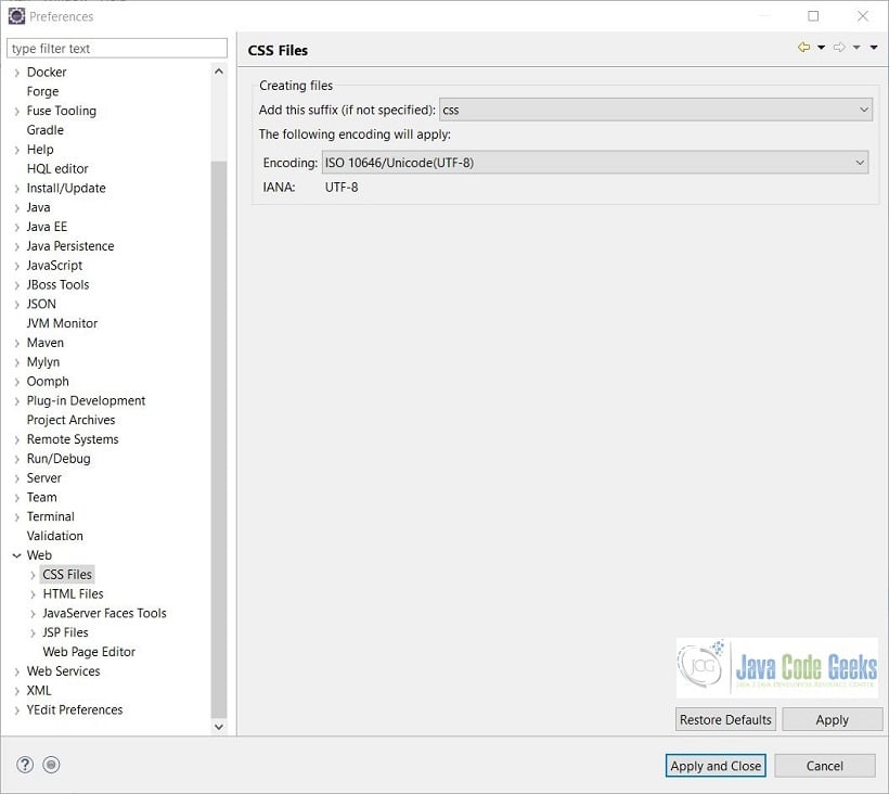 Eclipse with Wildfly and JBoss Tools - Preferences Web CSS Files