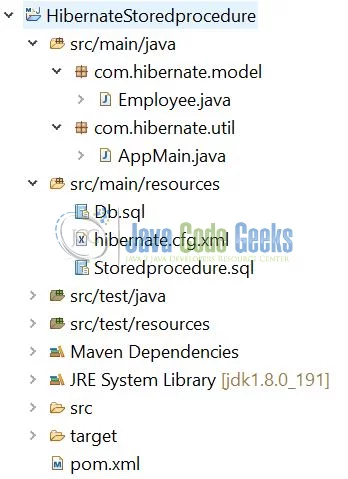 Hibernate Calling Stored Procedure - Project Structure