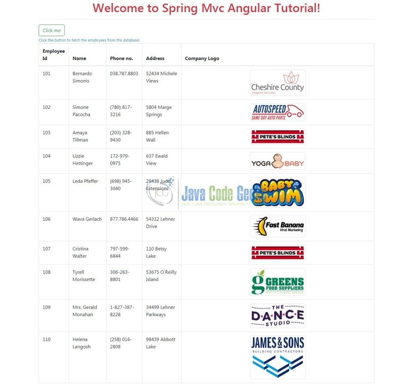 Spring MVC and Angular 6 - Employees List