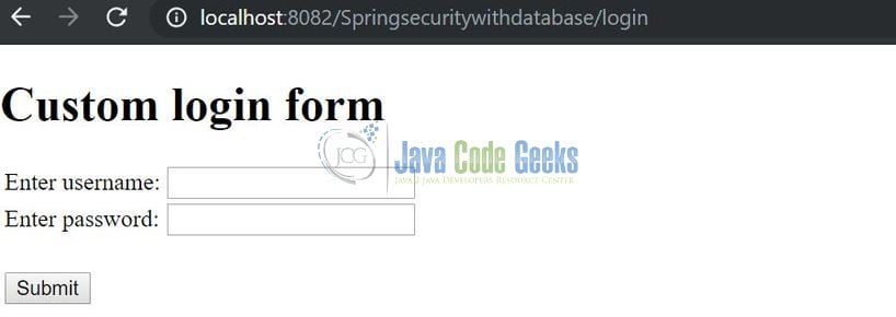 Spring Security via Database Authentication - login form page