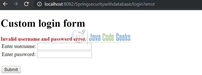 Spring Security via Database Authentication - Error message
