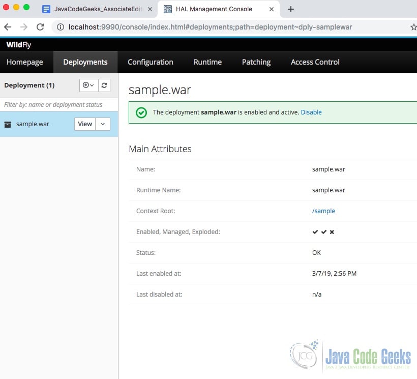 JBoss Wildfly Cluster - Sample War deployed