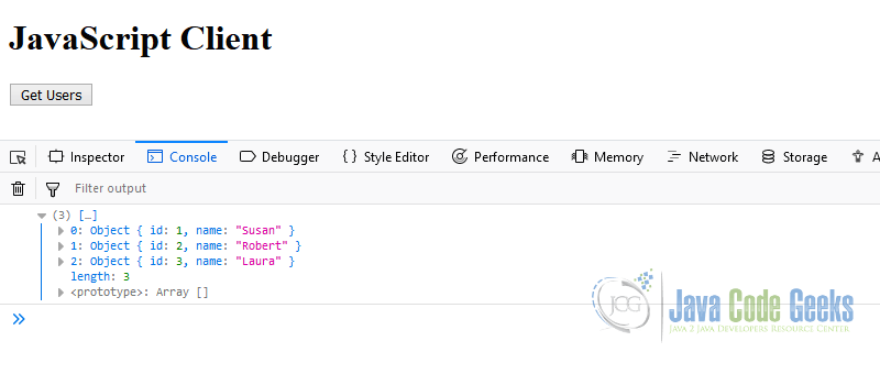 Spring Boot @CrossOrigin Annotation - JavaScript Client Output