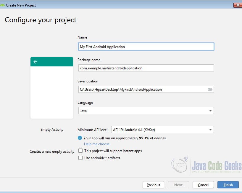 Android App using Android Studio - project configurations