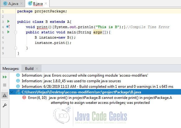 Access Modifiers in Java - overridden method