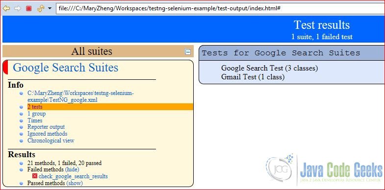 TestNG Framework Creating Selenium Scripts - google HTML Report