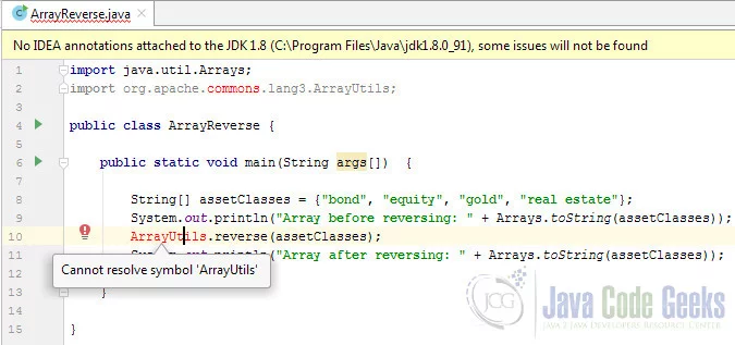 reverse array java - Errors