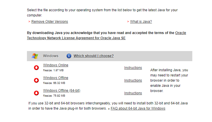 Java Error Code 1618 - Java download page for offline install