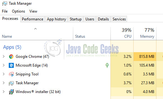 Java Error Code 1618 - Windows installer in task manager