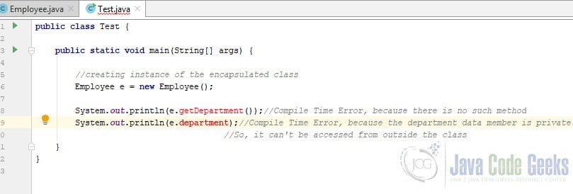 Encapsulation Java - Compile time error