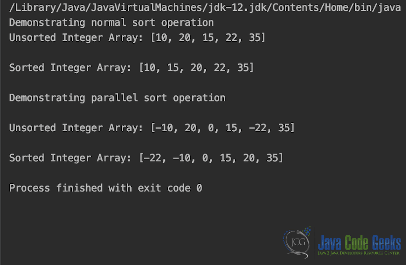 Array methods Java - output of ArraySort.java