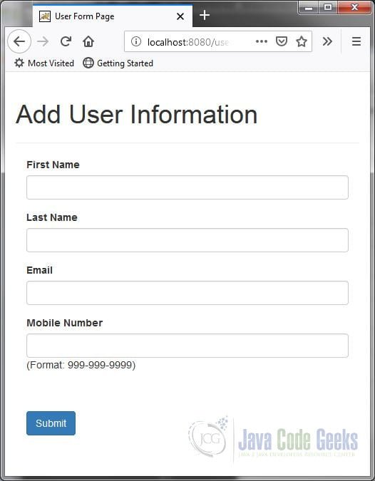 Spring Form Validation - Add User Form