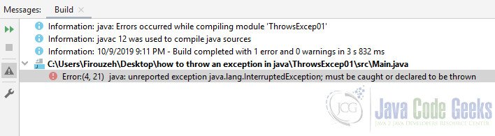 exception Handling in Java - Unreported exception