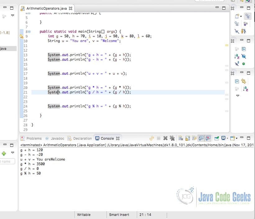 Java Operators - Arithmetic Operators