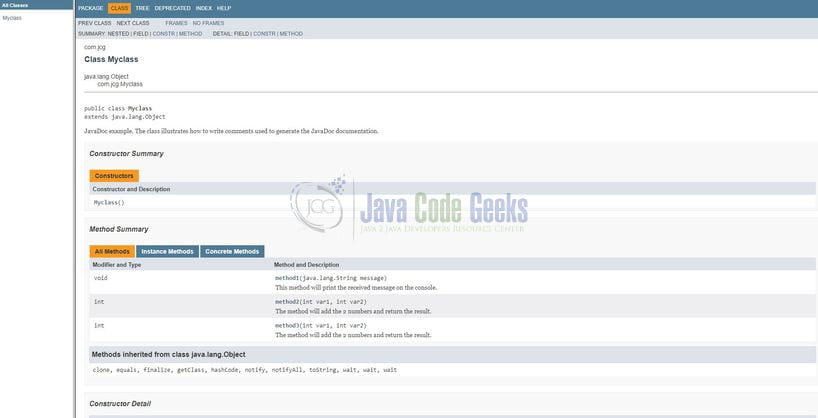 Java Doc javadoc tags - Generated HTML documentation
