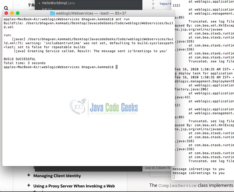 WebLogic Web Service - Greetings Service Invocation