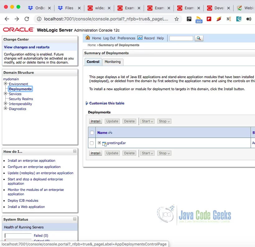 WebLogic Web Service - Greetings Ear Deployed