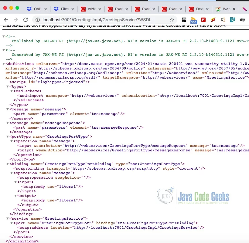 WebLogic Web Service - Greetings WSDL