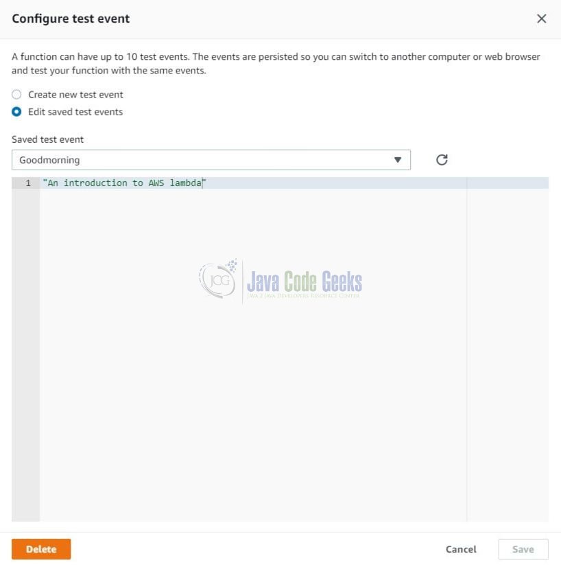 AWS Lambda - Configuring test event