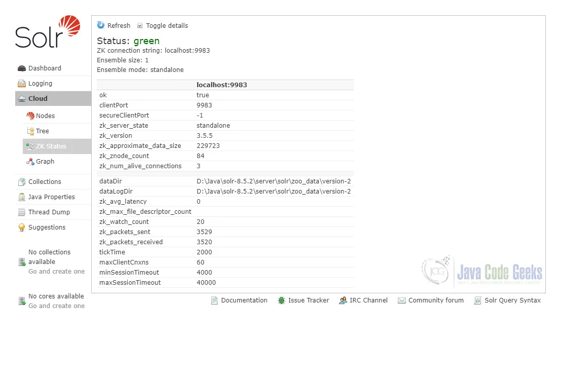 Fig. 5. Solr Admin ZooKeeper Status