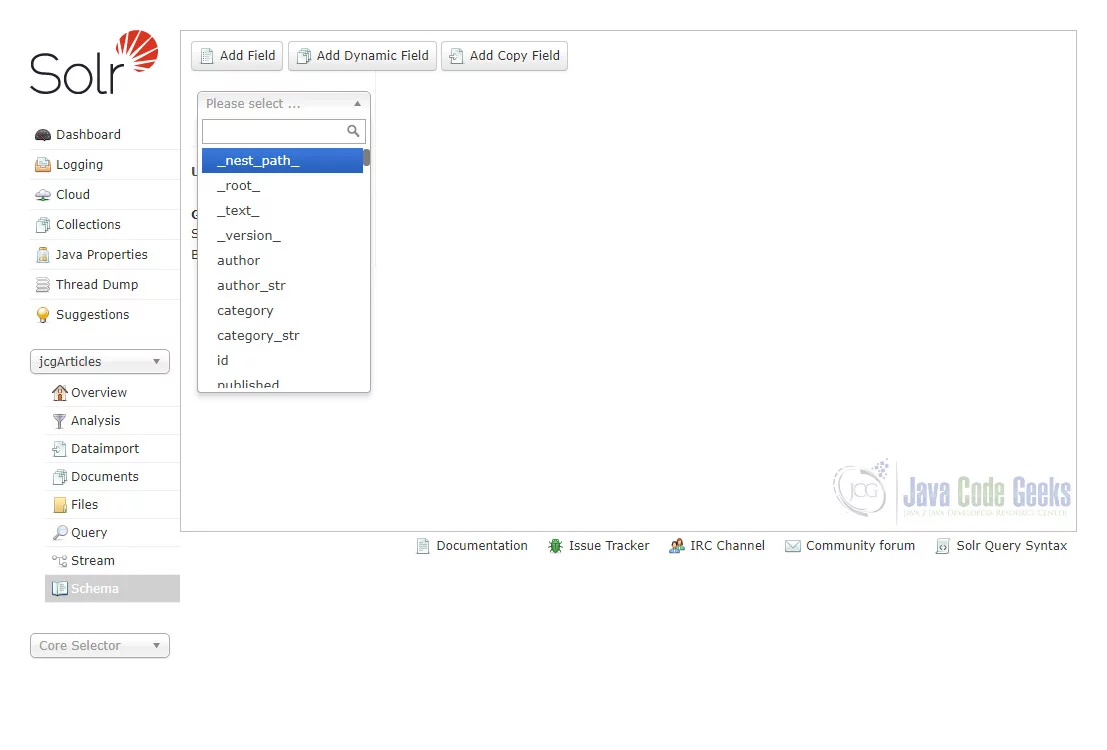 Fig. 10. Solr Admin Collection Schema