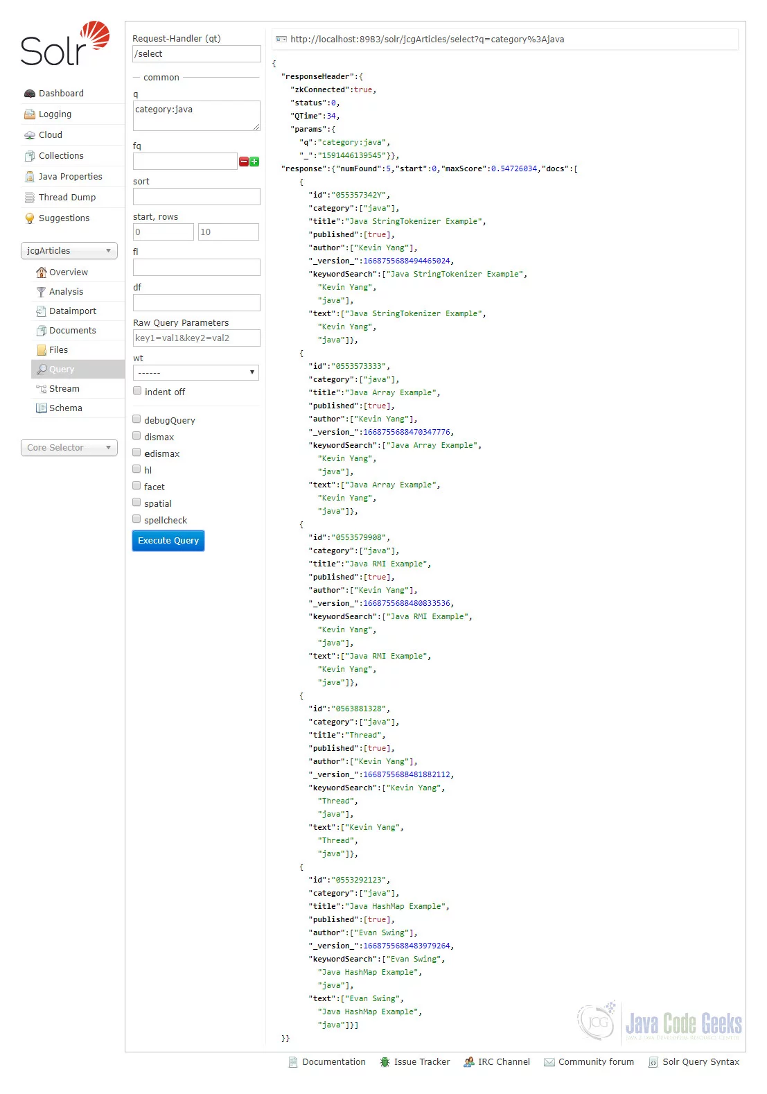 Fig. 12. Solr Admin Query Results