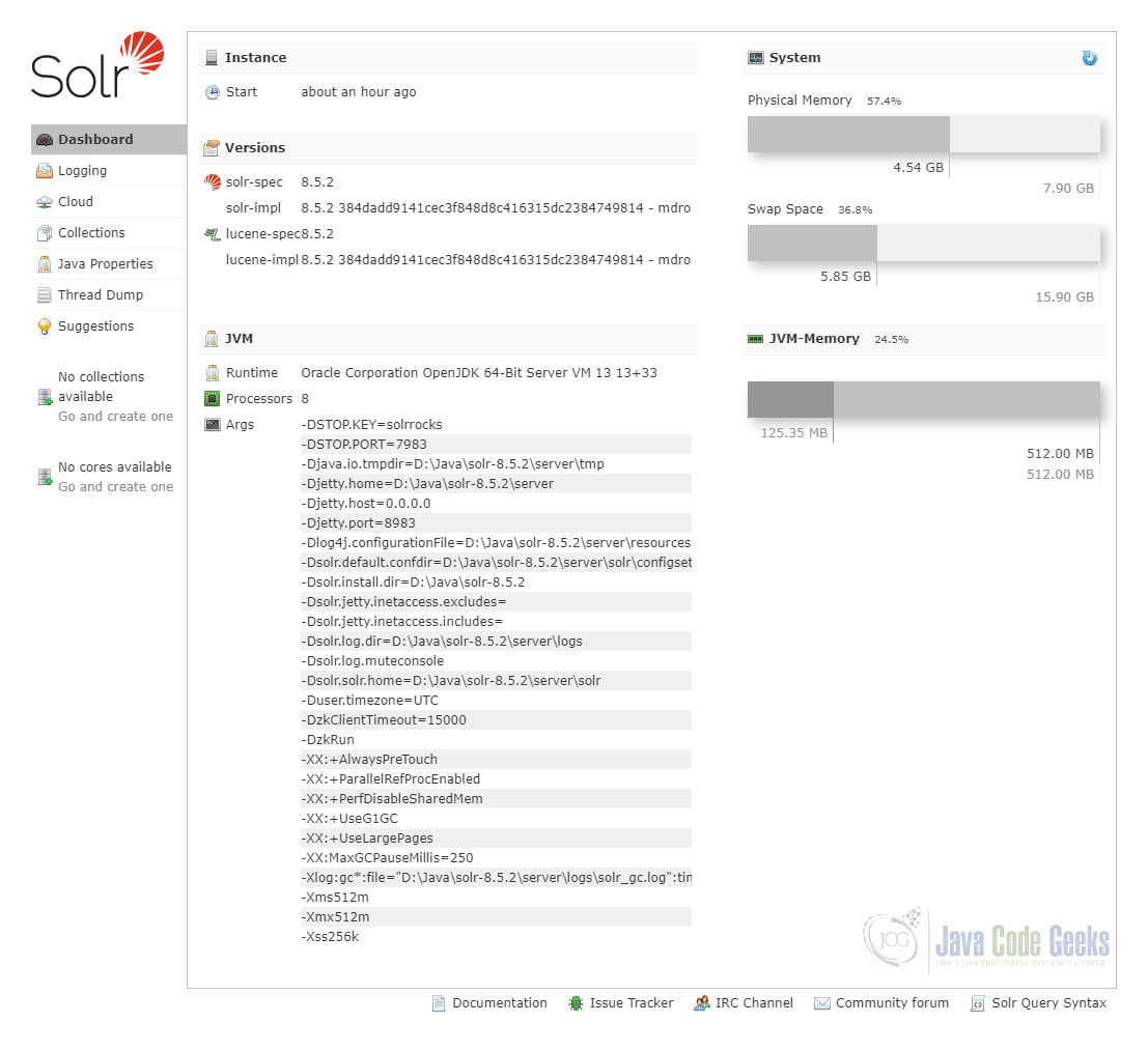 Apache Solr Clustering - Solr Admin Dashboard
