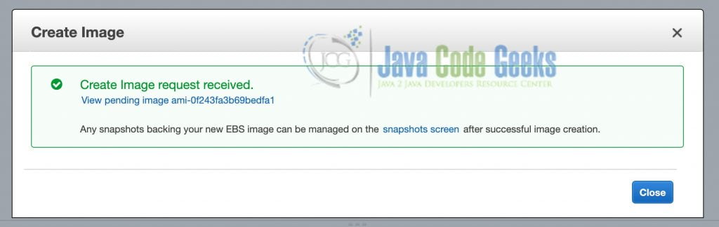 aws ami - Create Image Success