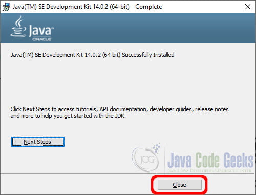 java download - Installation complete